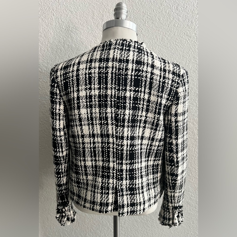 Zara Basic Collection tweed style Black White Blazer Jacket Women’s Size XS - Picture 3 of 6